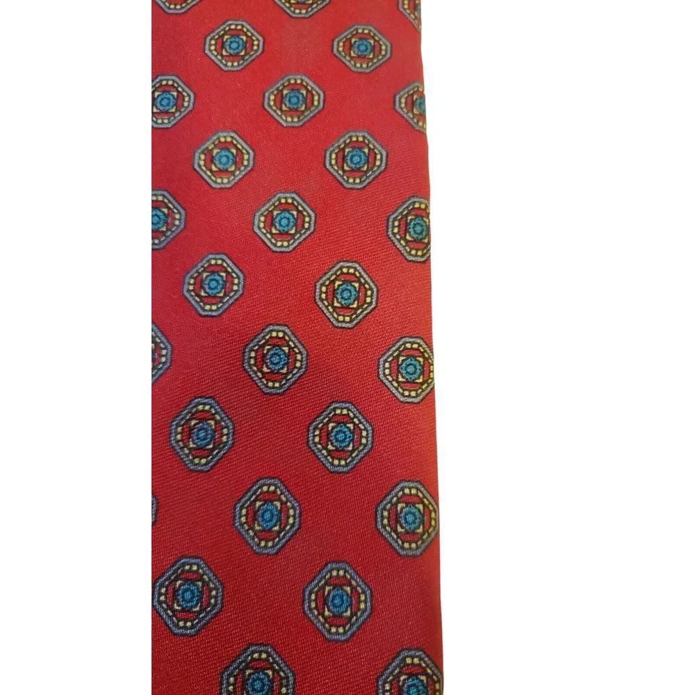 Vintage Stafford Luxury Red Micro‎ Medallion Foulard Pattern Tie Classical Power